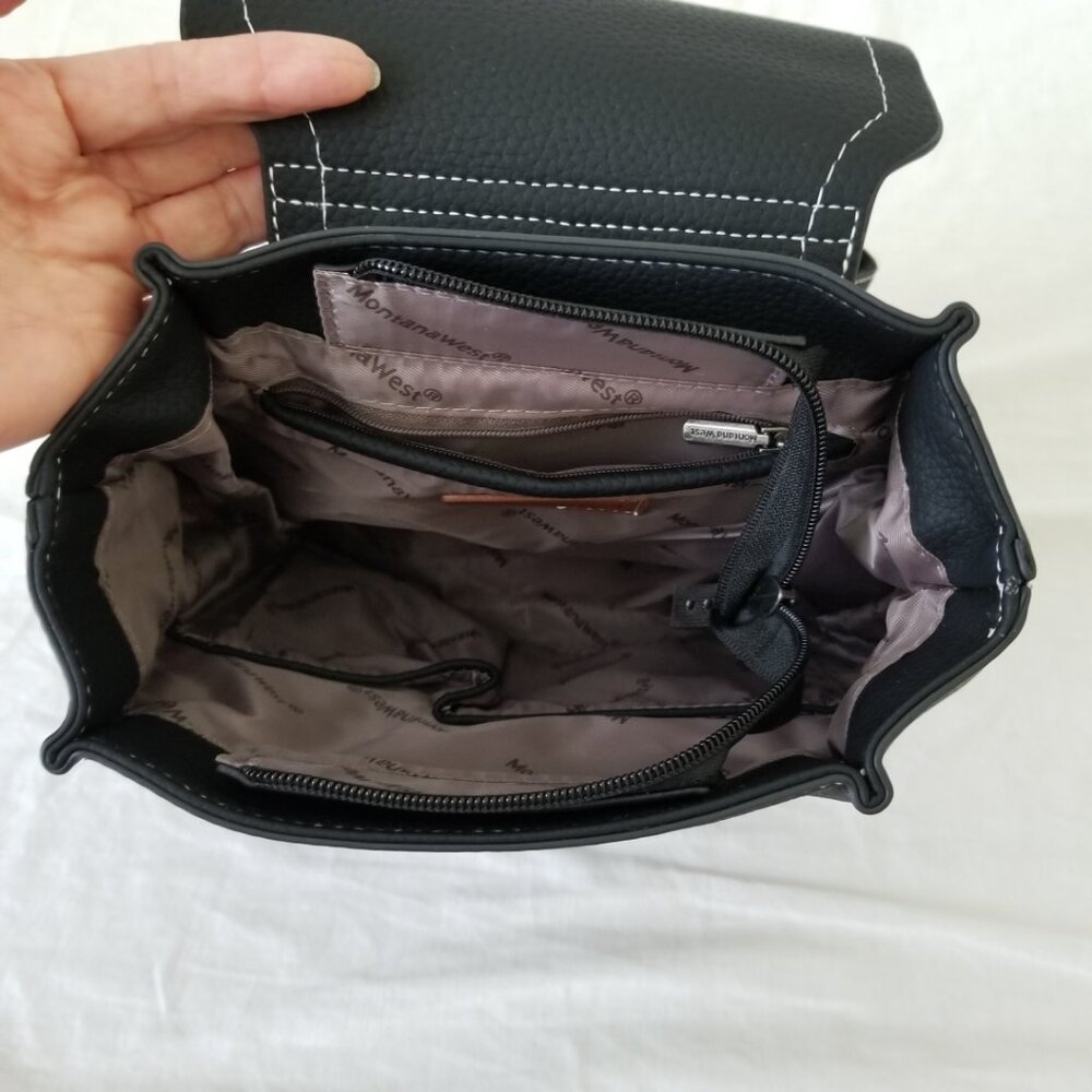 NWT! Montana West Black Faux Leather Mini Backpack Tote Bag w/Adjustable Straps - Picture 7 of 14
